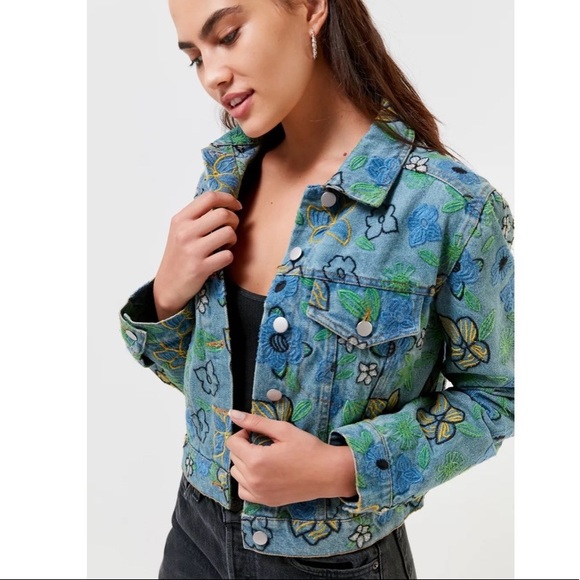 UO Floral Embroidered Trucker Jacket